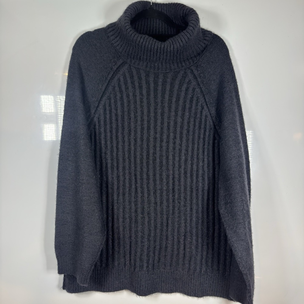 Free People Charcoal Gray Ribbed Turtleneck Sweater Cotton Blend Large OB1505571